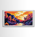 Autumn Stream, Colorful Landscape, Sunset Sky, Warm Tones, Nature Wall Art, Cozy Cabin Decor, Fall Season, Framed Canvas Print