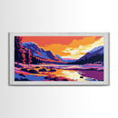 Mountain Lake, Sunset Painting, Scenic Art, Canvas Print, Vibrant Landscape, Office Wall Art, Nature Lover Gift, Adventure Decor