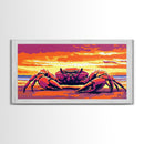 Crab, Beach, Sunset, Framed Canvas Print, Coastal Kitchen Decor, Nautical Wall Art, Ocean Lover Gift, Vibrant Colors, Dining Room Art