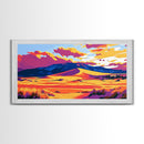 Desert, Mountains, Sunset, Framed Canvas Print, Southwest Landscape, Boho Wall Art, Earthy Tones, Vibrant Colors, Living Room Decor