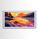 River Sunset, Vibrant Nature Art, Mountain Landscape, Warm Color Wall Art, Bold Home Decor, Canvas Print, Office Wall Art, Modern Boho Art