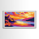 Castle Landscape, Sunset Reflection, Fantasy Art, Nature Wall Art, Framed Canvas Print, Office Decor, Majestic View, Mystical Artwork