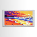 Golden Beach, Ocean Sunset, Coastal Landscape, Seashore Painting, Canvas Print, Living Room Wall Art, Summer Vibes, Serene Seascape