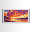 River Sunset, Majestic Cliffs, Mountain Landscape, Nature Art, Canvas Print, Office Decor, Wild Beauty, Tranquil Home Accent