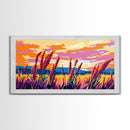 Wheat Field, Golden Sunset, Autumn Landscape, Rustic Nature Art, Framed Canvas Print, Farmhouse Decor, Warm Home Accent, Country Living