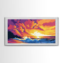Ocean Sunset, Colorful Seascape, Vibrant Waves, Wall Art, Framed Canvas Print, Beach Decor, Nautical Art, Living Room Art, Gift Idea