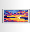 Serene Lake, Sunset Reflection, Vibrant Waters, Nature Art, Framed Canvas Print, Peaceful Wall Art, Living Room Decor, Relaxing Gift