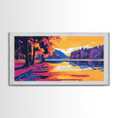Autumn Lake, Vibrant Fall Landscape, Colorful Nature Art, Sunset Reflection, Framed Canvas Print, Living Room Wall Decor, Rustic Home Art