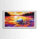 Sunset River, Reflection Vibrant, Framed Canvas Print, Colorful Landscape Art, Modern Home Decor, Nature Inspired, Living Room Wall Art