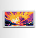 Ocean Wave Explosion, Vibrant Surf Art, Tropical Beach Print, Sunset Seascape Painting, Coastal Home Decor, Framed Canvas Print