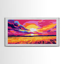 Reflected Sunset Glow, Tranquil Landscape Art, Vibrant Water Print, Bold Color Home Decor, Relaxing Wall Painting, Framed Canvas Print