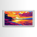 Fiery Lake Reflection, Bold Colorful Art, Scenic Nature Painting, Vibrant Home Wall Decor, Serene Landscape Print, Framed Canvas Print