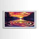 Mountain Sunset Reflection, Bold Landscape Art, Vibrant Sky Print, Serene Nature Painting, Warm Home Wall Decor, Framed Canvas Print