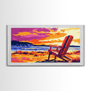 Adirondack Chair, Beach Sunset Art, Relaxing Coastal Scene, Vibrant Nature Painting, Framed Canvas Print, Bedroom Wall Decor, Summer Home