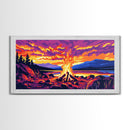 Campfire Glow, Cozy Autumn Night, Vibrant Outdoor Art, Warm Fire Scene, Framed Canvas Print, Living Room Decor, Rustic Cabin Artwork