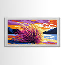 Sea Sunset, Fiery Sky, Vibrant Ocean Art, Beach House Decor, Coastal Wall Art, Framed Canvas Print, Serene Landscape Painting