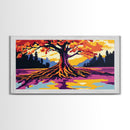 Sunset Landscape, River Reflection, Colorful Nature, Framed Canvas Print, Modern Wall Art, Living Room Decor, Bold Sunset Painting