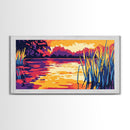 Floating Boat, River Serenity, Peaceful Landscape, Framed Canvas Print, Vibrant Water Art, Meditation Wall Decor, Tranquil Scene