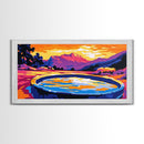 Sunset Bench, Peaceful Reflection, Romantic View, Framed Canvas Print, Minimalist Wall Art, Bedroom Decor, Warm Sunset Scene