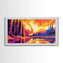 River Reflection, Dreamy Sunset Landscape, Tranquil Nature Art, Golden Horizon Painting, Framed Canvas Print, Office Decor, Living Room Art