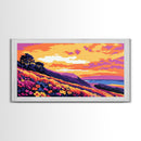 Coastal Road, Sunset Painting, Scenic Drive, Ocean View Art, Vibrant Nature Scene, Framed Canvas Print, Office Wall Art, Home Decor