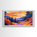River Reflection, Tranquil Nature Art, Sunset Glow, Vibrant Water Scene, Peaceful Landscape, Framed Canvas Print, Dining Room Wall Art