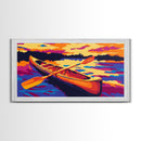 Canoe Oars, Sunset, Framed Canvas Print, Wall Art, Adventure Theme, Rustic Home, Cabin Decor, Outdoor Lovers, Nature Scene