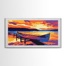 Canoe Dock, Sunset Water, Relaxing Lake View, Framed Canvas Print, Wall Art, Cabin Aesthetic, Rustic Decor, Adventure Vibes, Boho Home