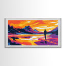 Cowboy, Western Art, Rustic Landscape, Sunset Wall Art, Framed Canvas Print, Living Room Decor, Boho Home, Mountain Painting