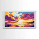 Sunset, Ocean Art, Vibrant Sky, Beach House Decor, Framed Canvas Print, Living Room Wall Art, Colorful Painting, Seaside Aesthetic