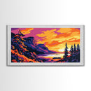 Mountain Lake, Sunset Reflection, Nature Landscape, Fall Wall Art, Framed Canvas Print, Rustic Home, Cabin Decor, Serene Painting
