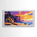 Cliffs, Coastal Painting, Sunset Beach, Ocean Wall Art, Framed Canvas Print, Seaside Home, Vibrant Landscape, Boho Coastal Decor