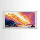 Sunset Cliffs, Ocean Wall Art, Vibrant Seascape, Framed Canvas Print, Coastal Home Decor, Beach House Art, Colorful Landscape