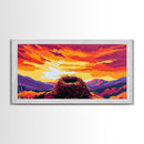 Bird Nest, Vibrant Sky Art, Nature Landscape, Sunset Glow, Warm Home Decor, Framed Canvas Print, Rustic Wall Art, Living Room Accent