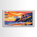 Cliffs by Sea, Sunset Beach, Landscape Wall Art, Framed Canvas Print, Coastal Decor, Living Room Art, Summer Vibes, Vibrant Nature Art