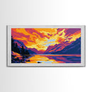 Sunset Lake, Mountain View, Vibrant Sky, Canvas Print, Modern Wall Art, Office Decor, Nature Painting, Boho Landscape, Rustic Aesthetic