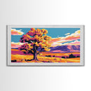 Majestic Tree, Open Field, Mountain View, Canvas Print, Living Room Wall Art, Modern Rustic Decor, Nature Scene, Sunset Painting