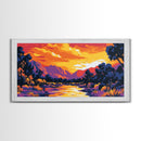 Sunset Reflection, Peaceful River, Mountain Landscape, Framed Canvas Print, Nature Home Decor, Office Artwork, Fall Aesthetic