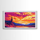 Desert Sunset, Monument View, Vibrant Sky, Canvas Print, Southwest Wall Art, Nature Painting, Rustic Home Decor, Landscape Illustration