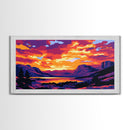 Twilight Mountains, Sunset Glow, Vibrant Nature, Framed Canvas Print, Landscape Wall Art, Bedroom Decor, Bold Colors, Autumn Scenic View
