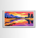 Sunset Mountain Reflection, Framed Canvas Print, Vibrant Wall Art, Colorful Nature Art, Landscape Painting, Living Room Wall Decor