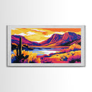 Desert Cactus Sunset, Canvas Print, Southwest Wall Art, Colorful Mountain Art, Nature Landscape, Boho Aesthetic, Office Wall Decor