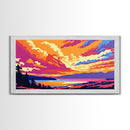 Vibrant Sky Over Water, Framed Canvas Print, Colorful Sunset Art, Bold Nature Painting, Modern Landscape, Living Room Wall Art