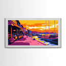 Harbor Sunset Scene, Framed Canvas Print, Nautical Wall Art, Vibrant Coastal Painting, Seaside Aesthetic, Living Room Wall Decor
