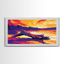 Driftwood Lake Sunset, Framed Canvas Print, Serene Nature Art, Vibrant Landscape, Rustic Cabin Decor, Bedroom Wall Art