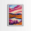 Autumn Lake Art, Vibrant Landscape Painting, Colorful Nature Canvas Print, Rustic Cabin Wall Decor, Boho Home Art, Living Room Wall Art