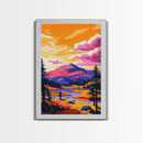 Mountain River, Sunset, Canvas Print, Autumn Forest Art, Nature Landscape, Rustic Cabin Wall Art, Wilderness Painting, Boho Decor