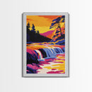 Waterfall Sunset, Framed Canvas Print, Vibrant Nature Art, Bold Water Scene, Colorful Landscape, Relaxing Atmosphere, Home Decor Accent