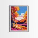 Autumn Forest View, Framed Canvas Print, Vibrant Fall Landscape, Cozy Nature Art, Warm Tones, Rustic Home Decor, Living Room Artwork