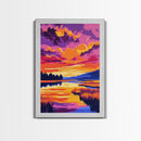 Sunset Reflection, Vibrant Nature Art, Autumn Landscape, Scenic Wall Decor, Framed Canvas Print, Living Room Wall Art, Boho Art